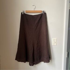 Banana Republic 100% Linen Skirt CA-Line Women's Skirt midi chocolate brown